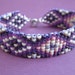 square stitch seed bead bracelet in lavender purple, pink, maroon, grape