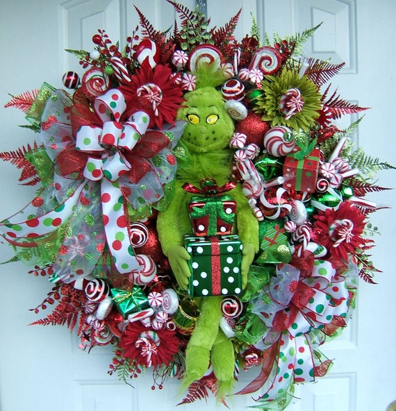 Items similar to Custom Order, Christmas wreath, Grinch wreath, Holiday ...