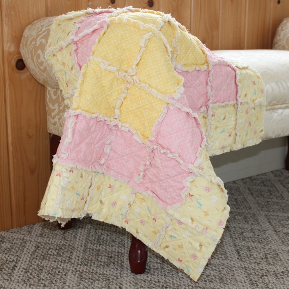 Pink and Yellow Baby Rag Quilt by AngelasExpressions on Etsy