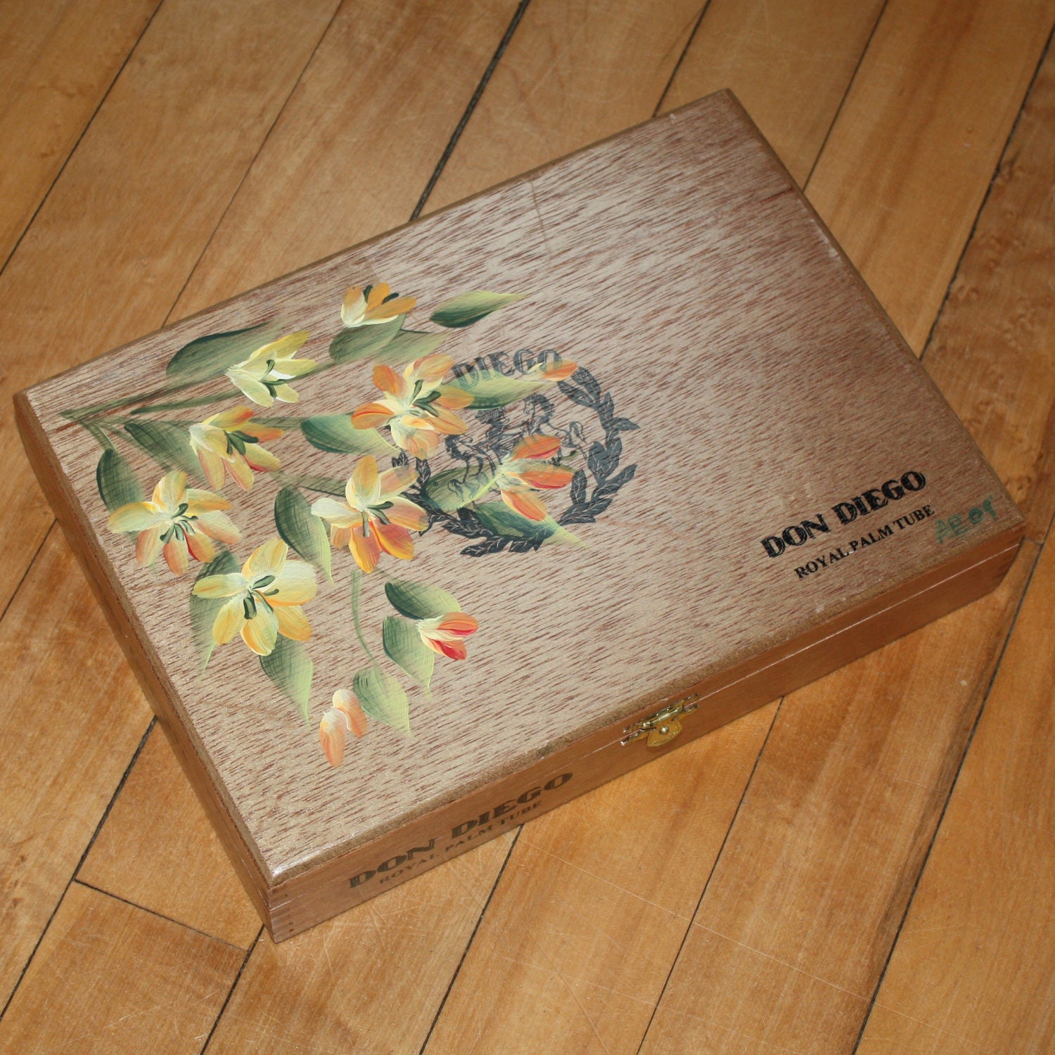 Hand Painted Cigar Box with Yellow and by AngelasExpressions