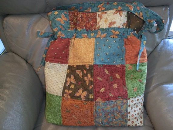 Drawstring Quilted Bag Autumn Fall Patchwork Great Size