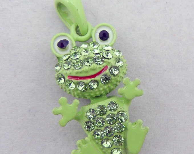 Green Epoxy Frog Pendant with Green Rhinestones