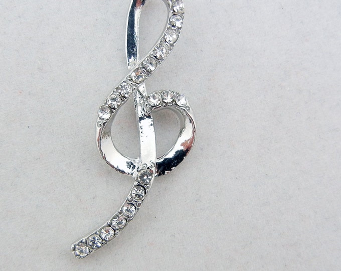 Rhinestone Accented G Clef Pendant Silver-tone