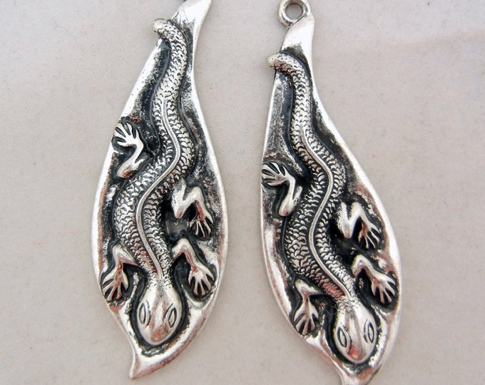 Pair of Antique Silver-tone Lizard Drop Charms