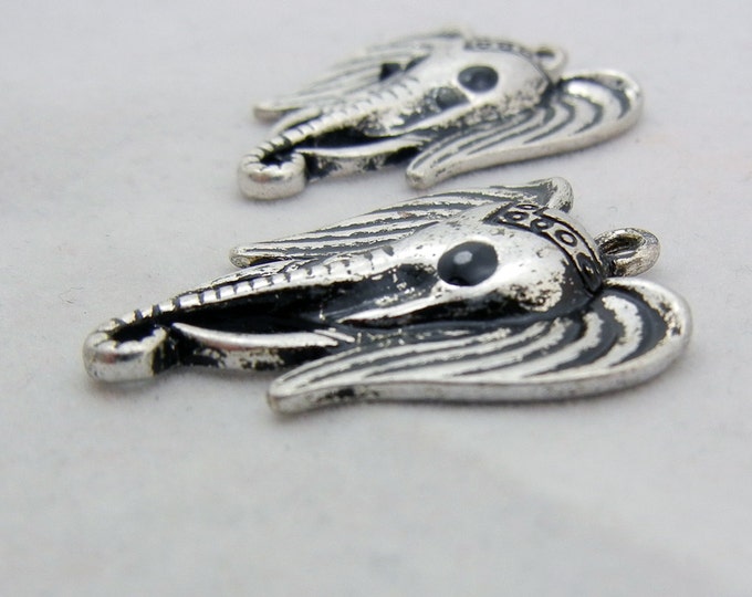 Antique Silver-tone Elephant Head Charms with Black Rhinestone Eyes