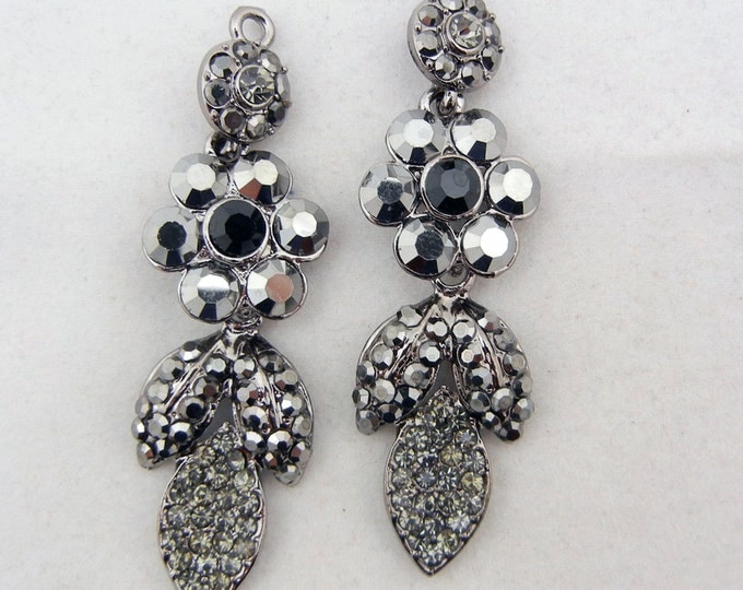 Pair of Chandelier Hematite Flower Themed Drops