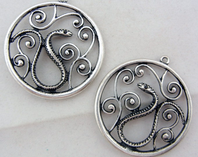 Pair of Antique Silver-tone Round Snake Charms