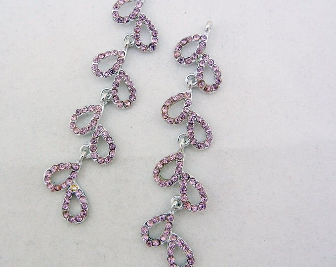 Pair of Silver-tone Light Amethyst Rhinestones Chandelier Drop Charms