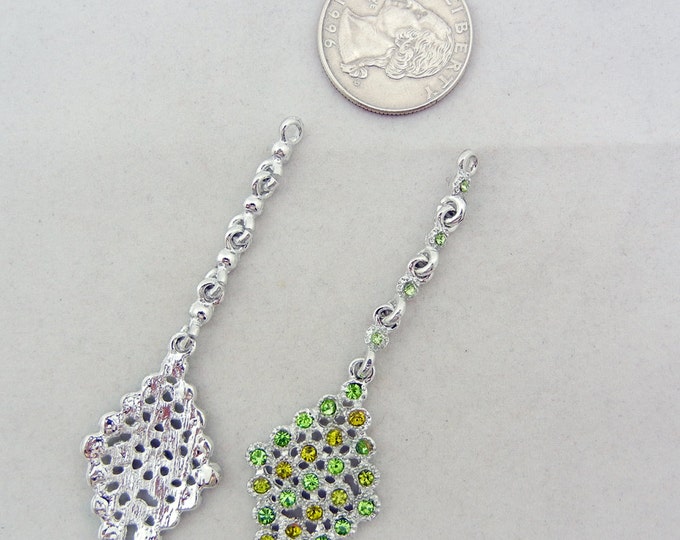 Pair of Silver-tone Diamond Shape Peridot and Olive Drop Charms