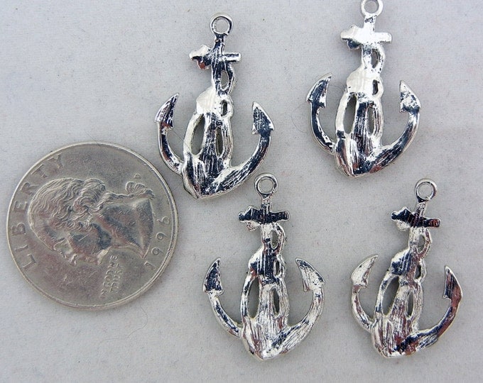 Set of 4 of Silver-tone Anchors with Rope Charms