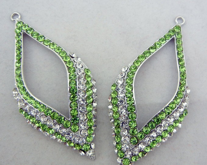 Pair of Silver-tone Green Peridot Rhinestones Cut-out Diamond Drop Charms