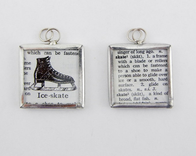 One Square Framed Two Sided Ice Skate Pendant