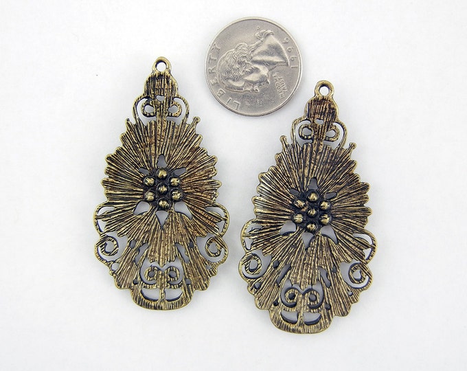 Pair of Burnished Gold-tone Teardrop Charms Rhinestones