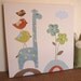 Unique Nursery Art Canvas Kids Painting, birds, giraffe, nursery wall art, nursery decor, baby art, blue orange - Best Friends 16x16 in