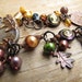 Wire Wrapped Copper Charm Bracelet - Fall Leaves Pearls Polymer Clay - Plum Gold Rust