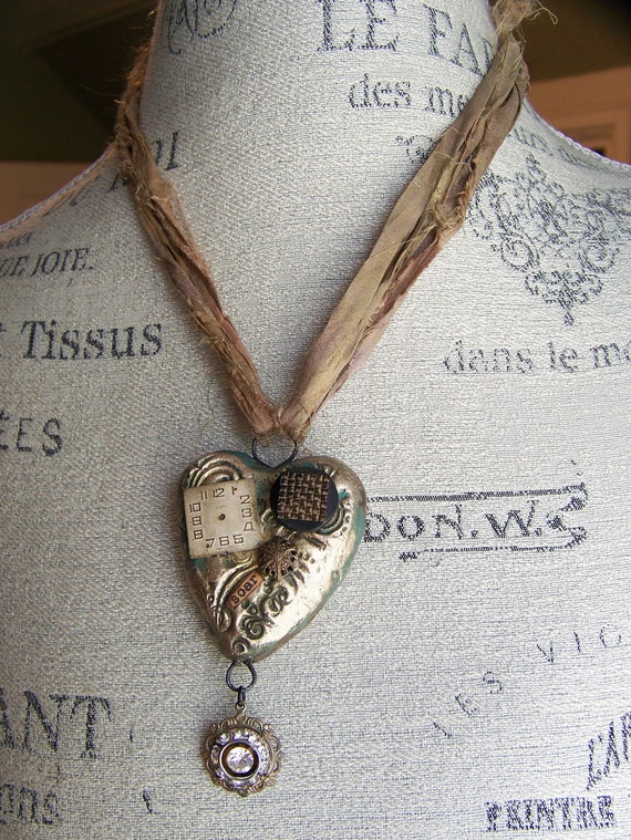 Handmade Valentine Jewelry Mixed Media Statement Necklace