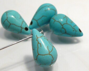4 BEADS....Turquoise Howlite Smooth Briolette Teardrop Gemstone Beads....15x9mm...BB