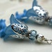 2 Piece Slate Blue Lucite Flower with Czech and Swarovski Crystal Bead Drop Dangle Set