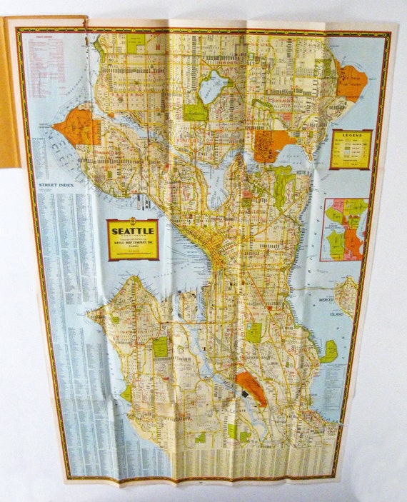 vintage Seattle Map Puget Sound Kroll Map Company street