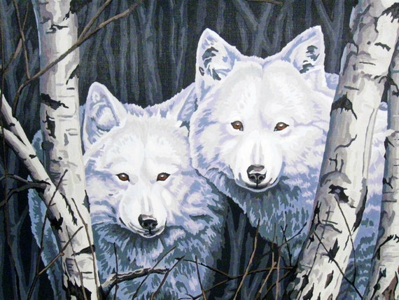 vintage white wolves paint by number panel woodland wall