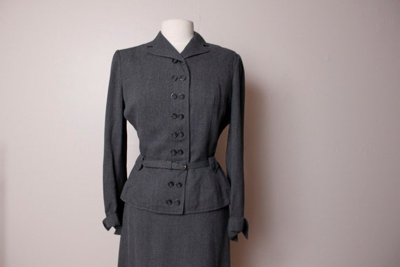 Vintage 1950's Gray Glen Haven Suit Jacket Skirt Medium