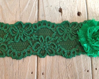 WIDE Stretch Lace EMERALD GREEN-2 1/2 inch -2 yards for 2.99
