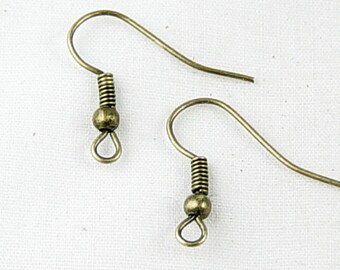 Earring Findings 50 Earring Hook Ball and Spring Antique Bronze (25 pairs) 18mm long NF (1024ear18z1)