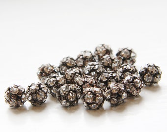 4pcs Czech Antique Copper Tone Base Metal Rhinestone Balls - Crystal 8mm (1095)