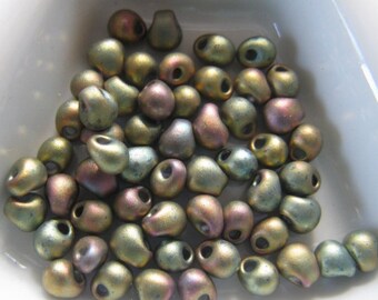 Miyuki 3.4mm Drop Beads, Matte Metallic Khaki Iris (color F463K AKA 2035) approximately 28 grams