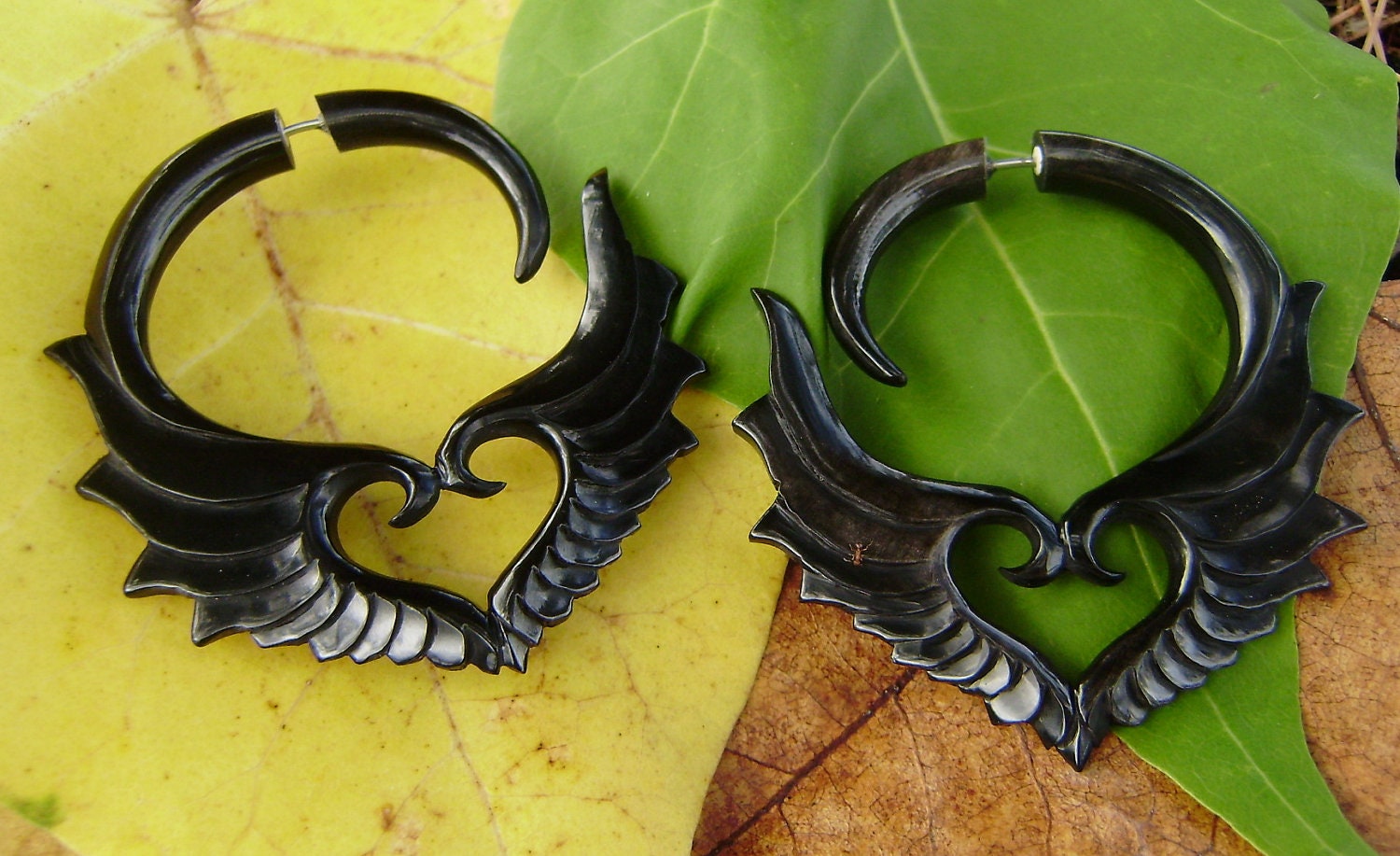 Fake Gauge Earrings Organic Black Horn Split Gauge Earrings