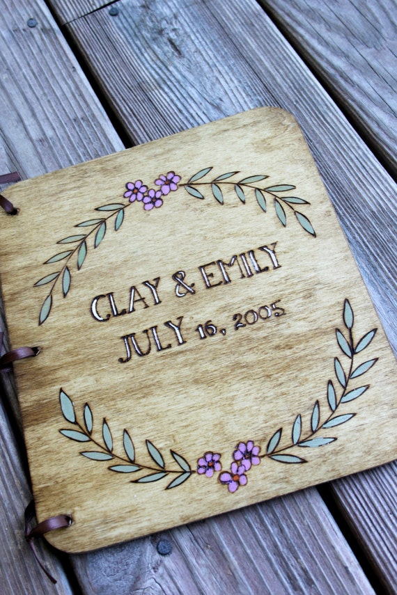 Custom Wedding Guest Book - Wreath by LazyLightningArt