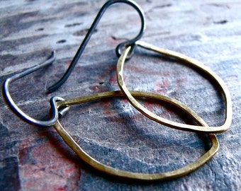 Hammered Brass Petal Sterling Silver Earrings