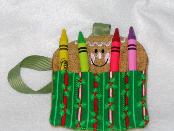 Gingerbread Christmas wristlet crayon holder crayon tote holiday party favor or stocking stuffer Quantity discount Il_570xn