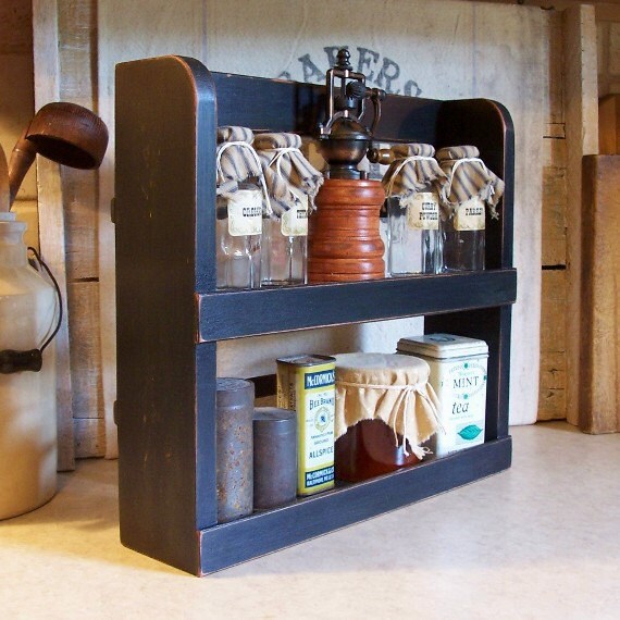 Items similar to Primitive Spice Rack Two Shelf Farmhouse Kitchen
