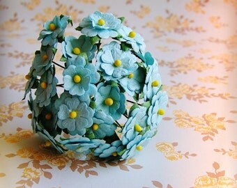 Sky Blue Blossoms Vintage style Millinery Flower Bouquet - for decorating, gift wrapping, weddings, party supply, holiday
