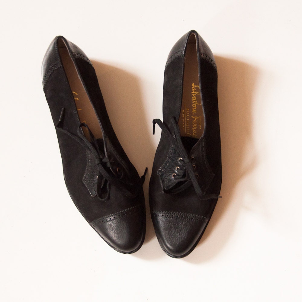 Vintage Ferragamo Suede and Leather Oxford by lastprizevintage