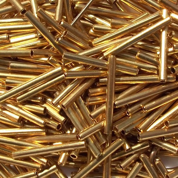 Beads Metal Bugle Gold Shiny Smooth 20mm 50 Pieces