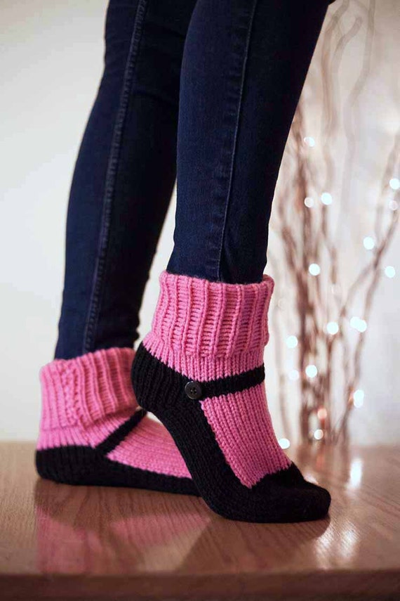Knit Slipper Sock Adult Mary Jane Slippers Sox by Nothingbutstring