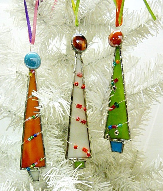 Whimsical Stained Glass Christmas Tree Ornament Assorted