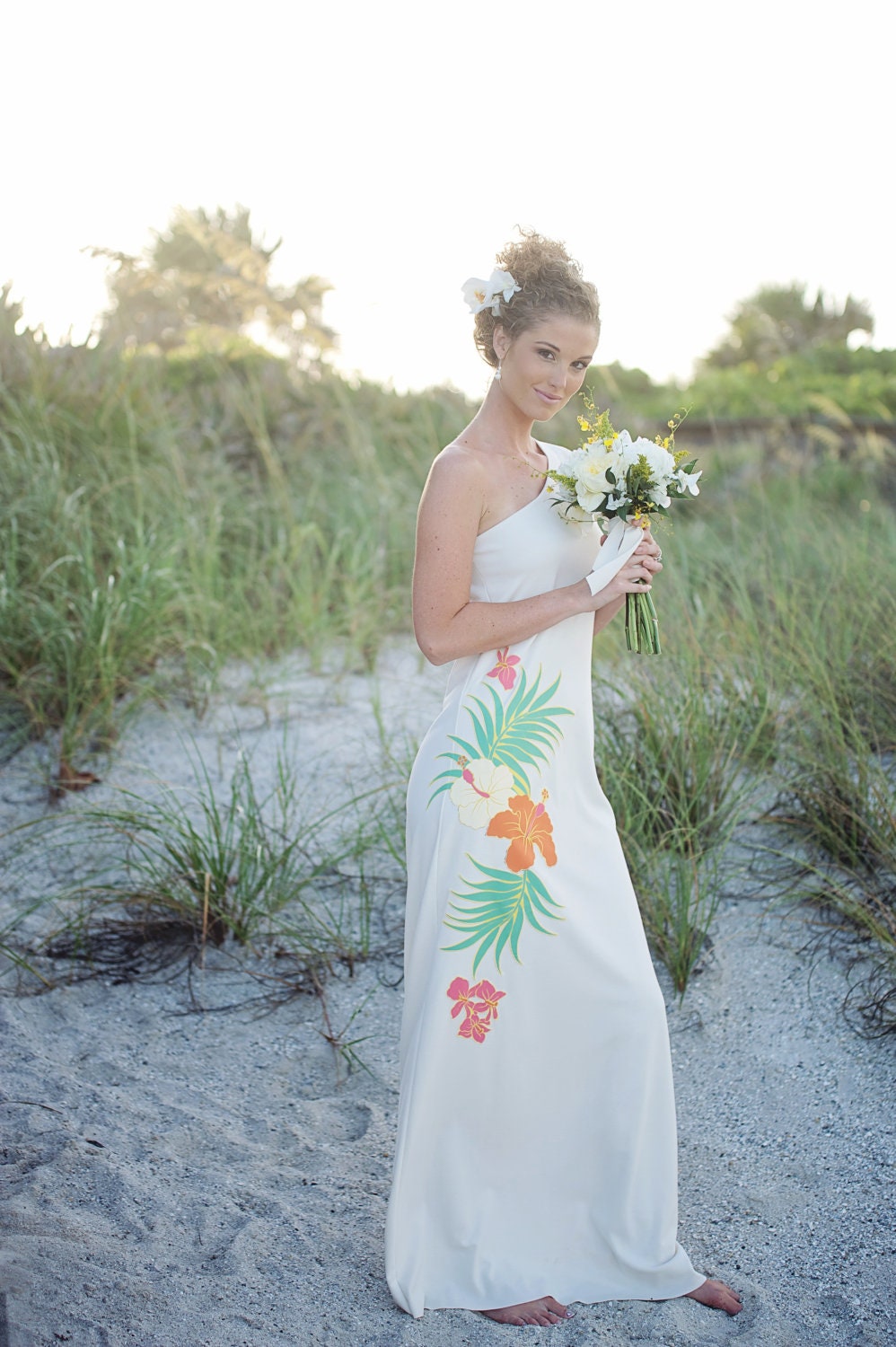 One Shoulder Beach Hawaiian Wedding Dress