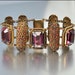 Vintage Glass Bracelet Purple Pink Enamel Gold Flower Wide Statement 1940s Vintage Jewelry