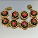 Vintage Bracelet Earrings Petit Point Gold Austria Embroidered Floral Rose Costume Jewelry 1940s