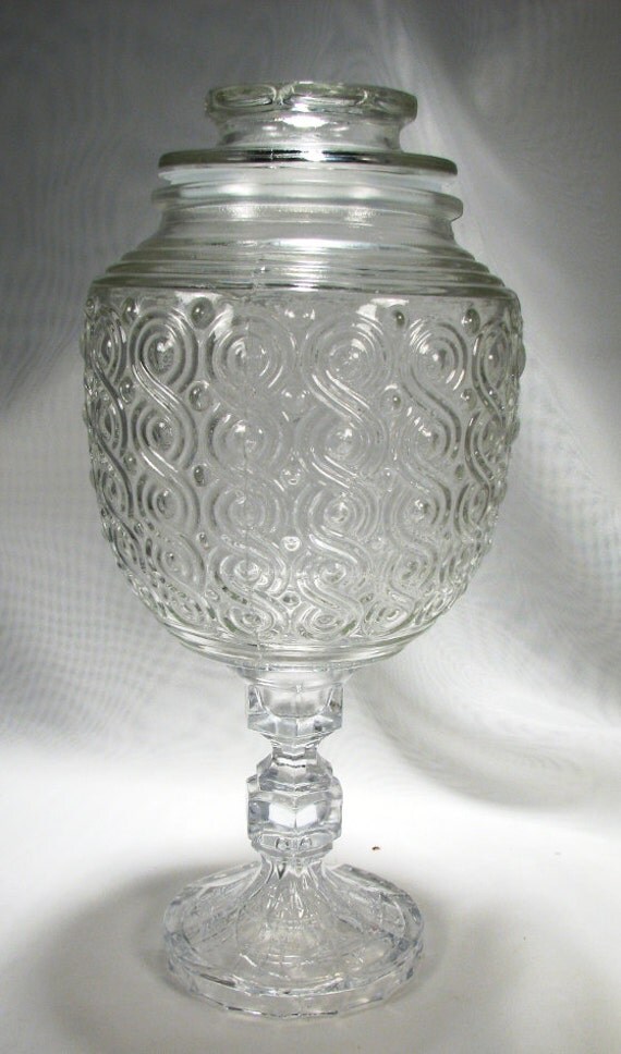 Apothecary Jar on a Pedestal Fancy Glass with Lid Repurposed
