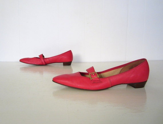 Vintage 1950s Shoes / Red Flats / 50s Shoes / Ruby Red