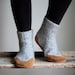 Wool Slippers, Leather Soles & Eco friendly, women size 8 wide, Foggy