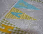 Happy Birthday Banner Bunting Green, Yellow and Turquoise Birthday Party Celebration or Photo prop Custom Made to order