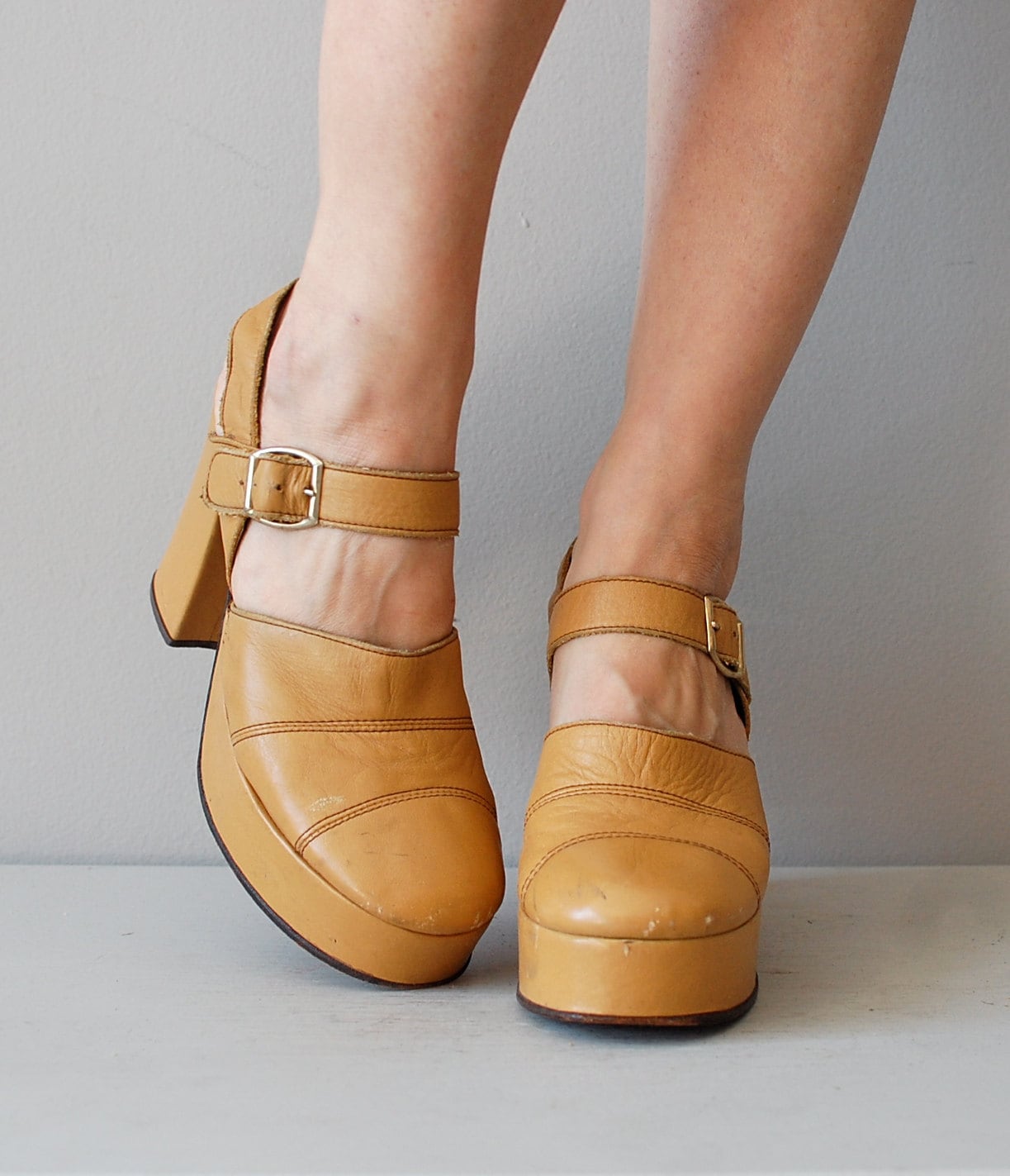 mustard platform heels