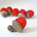 Valentines Day Red Felted Wool Acorns SET of 12 - Eco Friendly Rustic Home Decor, Hostess Favours, Wedding Decorations