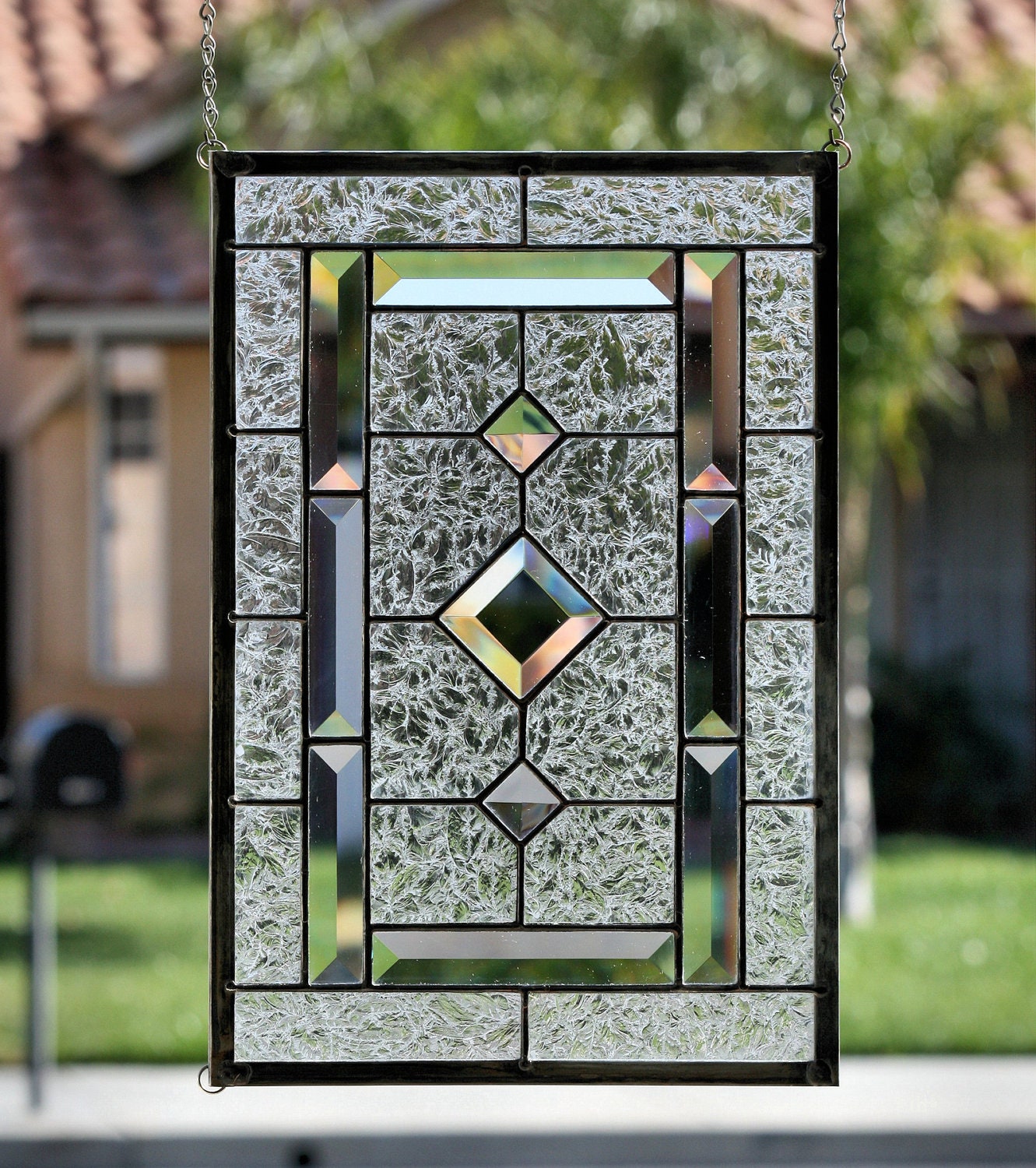 Diamonds Clear Stained Glass Window Panel Stained Glass 9057