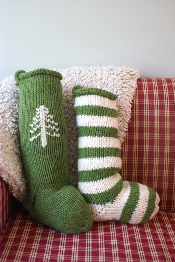 Green Wool Knit Christmas Stocking Personalized Christmas